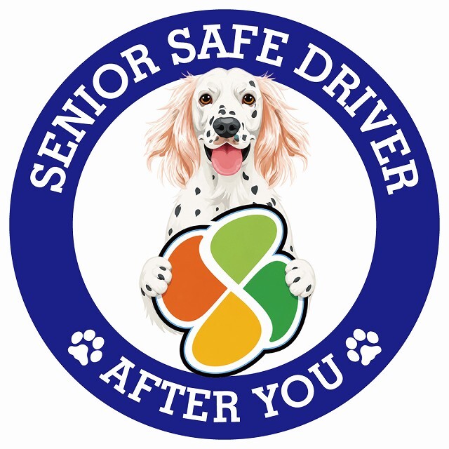 カーサイン 高齢者マーク SENIOR SAFE DRIVER イングリッシュセター ステッカー シール 直径13cm 肉球 日本製 車