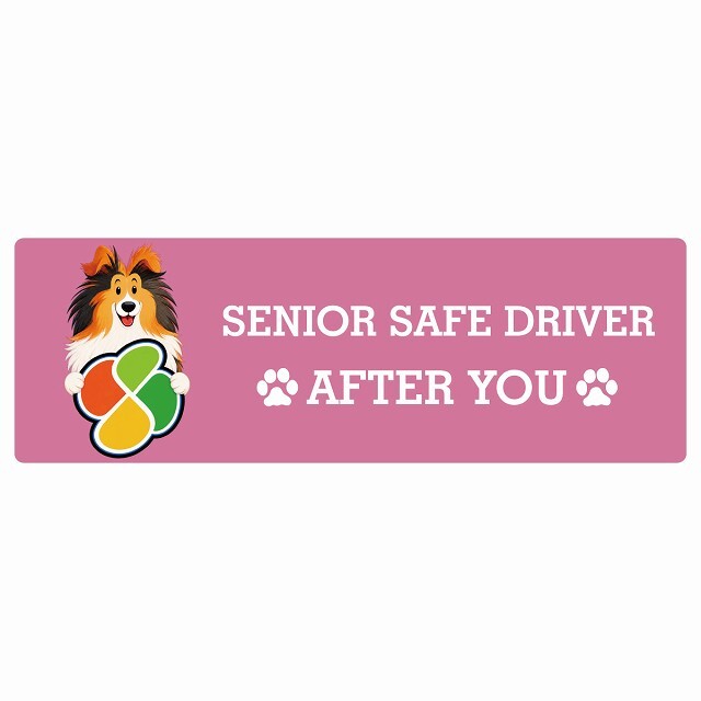 カーサイン 高齢者マーク SENIOR SAFE DRIVER シェットランドシープドッグ ステッカー シール 長方形 15x5cm 肉球 日本製 車
