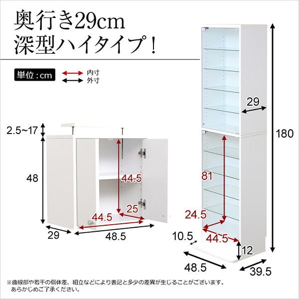 収納家具 ラック コレクション 本体+上置きセット 浅型ハイタイプ 奥行き19cm コレクションケース 壁面収納 ディスプレイケース フィギュア フィギュアケース 魅せて収納 ミニカー 人形 ガシャポン オマケの玩具 プラモデル SET