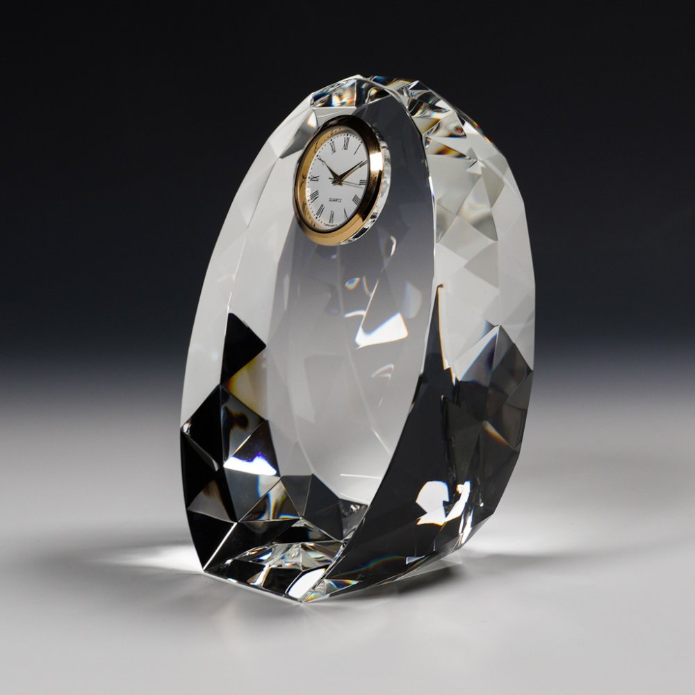  結婚祝 周記念 誕生祝 退職祝 長寿記念 クリスタル時計 DT-23 中サイズ サンド加工金時計 名入れ無料