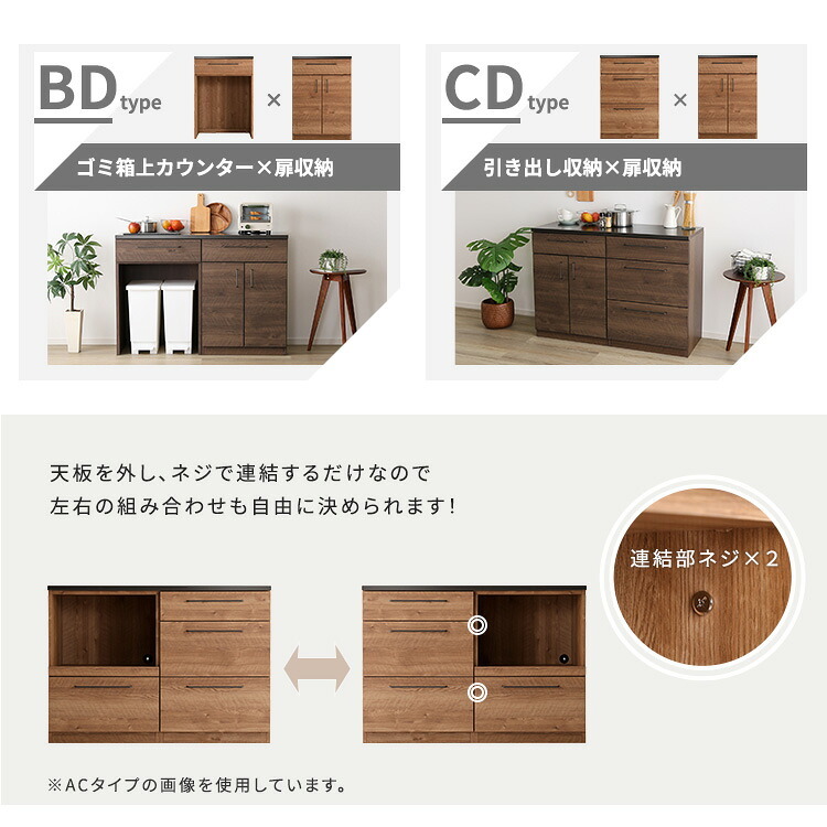 キッチンカウンター ゴミ箱収納 日本製 特殊鋼板を使った組み合わせ 【Lugo-ルゴ-】120cm 扉収納+ゴミ箱上カウンター：