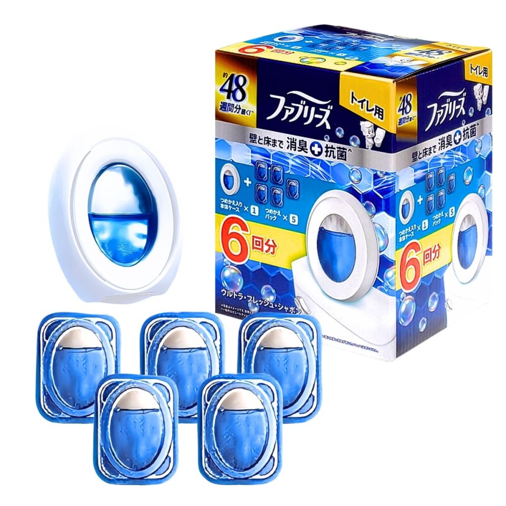 P＆G ( ファブリーズ )　W消臭　トイレ用消臭剤+抗菌　ウルトラ・フレッシュ・シャボンの香り　詰め替え入りケース1個　6.3ml ＋ 詰め替え5個 6.3mL )　計6回分　まとめ買い・ストック　#78159