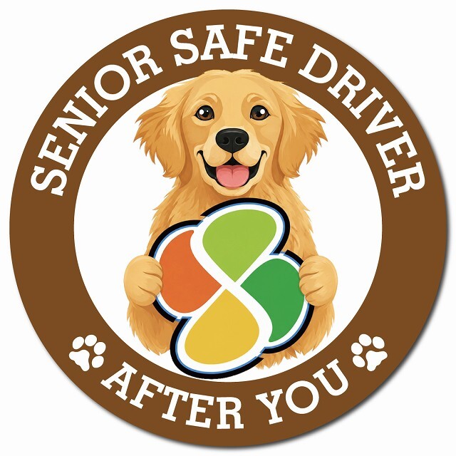 カーサイン 高齢者マーク SENIOR SAFE DRIVER ゴールデンレトリバー マグネット 強力 直径13cm 肉球 日本製 車 ステッカー