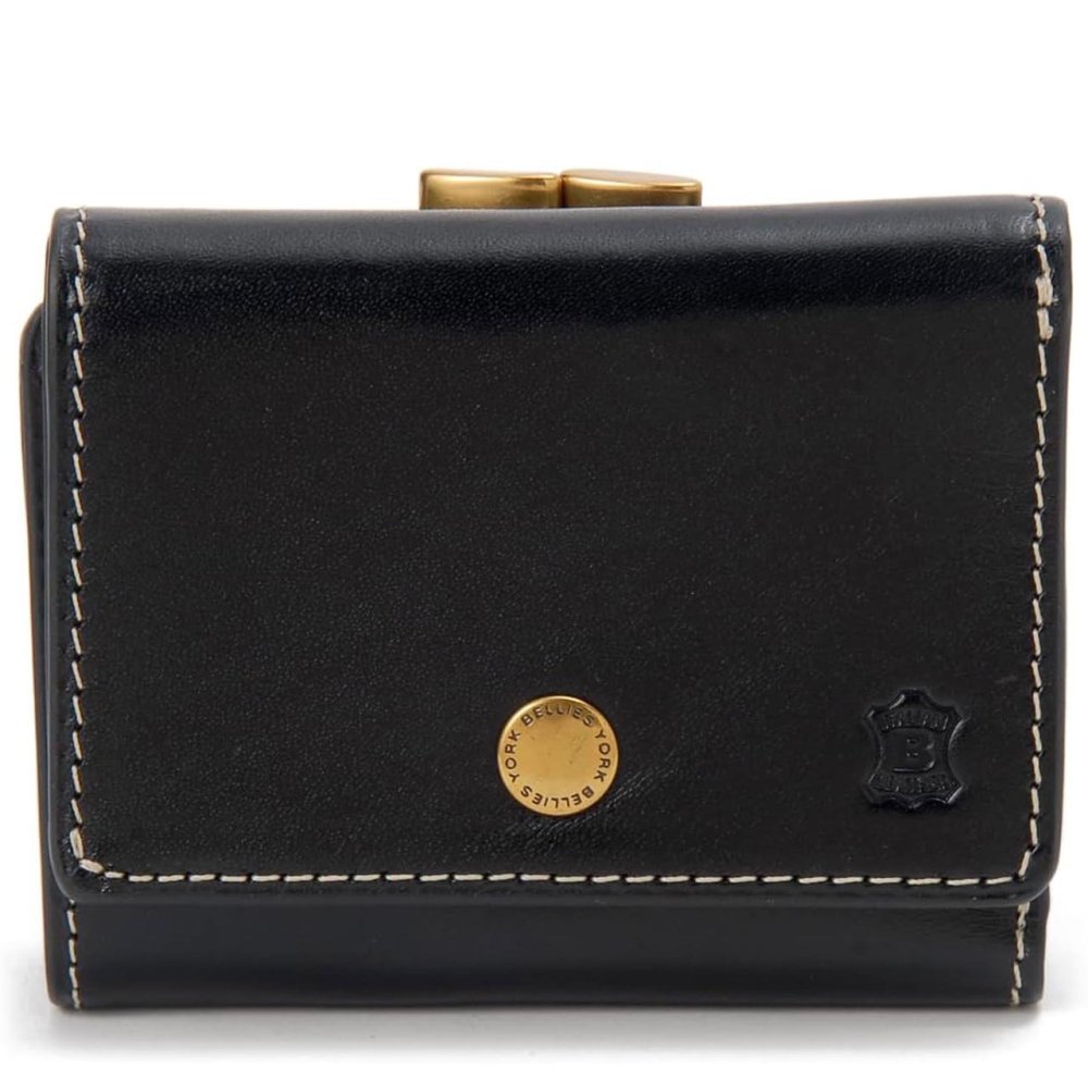 ベリーズヨーク　BELLIES YORK　三つ折り財布　ガマ口ポケット　BYTM1943BK　ブラック　黒色　ベジタブルタンニン　イタリアンレザー　牛革　”エイジングを楽しむ革小物”