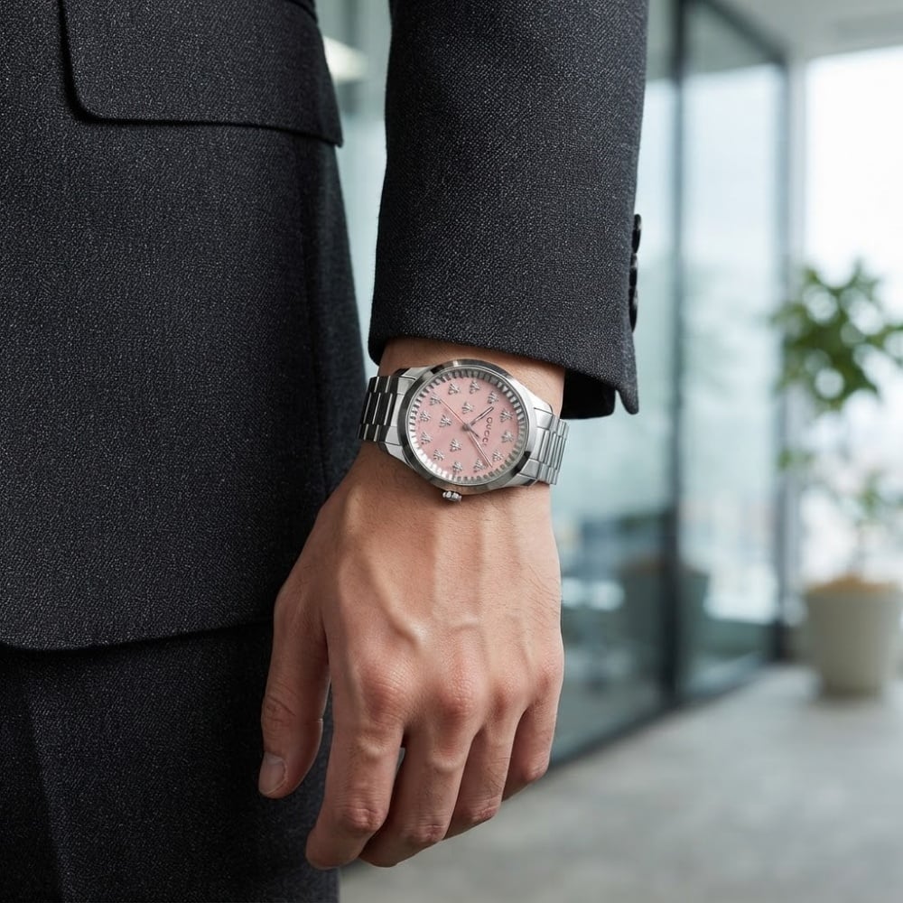 グッチ 腕時計 メンズ レディース Gタイムレス 1本限り 自動巻き 38mm ピンク シルバー 蜂 ビー GUCCI G-Timeless ユニセックス プレゼント ギフト 成人 卒業 入学