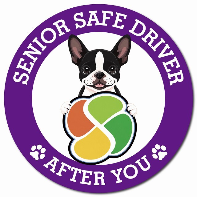 カーサイン 高齢者マーク SENIOR SAFE DRIVER ボストンテリア マグネット 強力 直径13cm 肉球 日本製 車 ステッカー