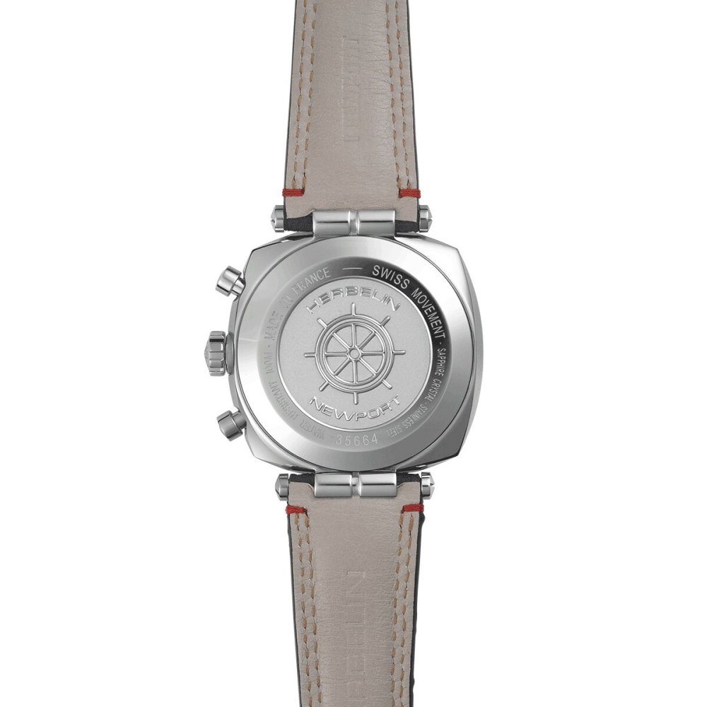 エルブラン HERBELIN ニューポート NEWPORT 42mm 腕時計 メンズ クオーツ クロノグラフ H35664AP25 クッション スクエア HERITAGE 革ベルト ネイビー