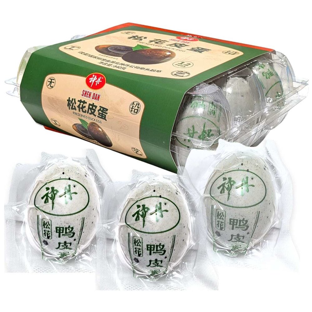 神丹 松花皮蛋 ピータン 12個 840g 無鉛技法採用 ピータン豆腐、中華粥、前菜、おつまみに 常温保存 中華食材 ストック　神丹(シェンダン) 松花(ショウカ)ピータン アヒルの卵 中国原産 #78935