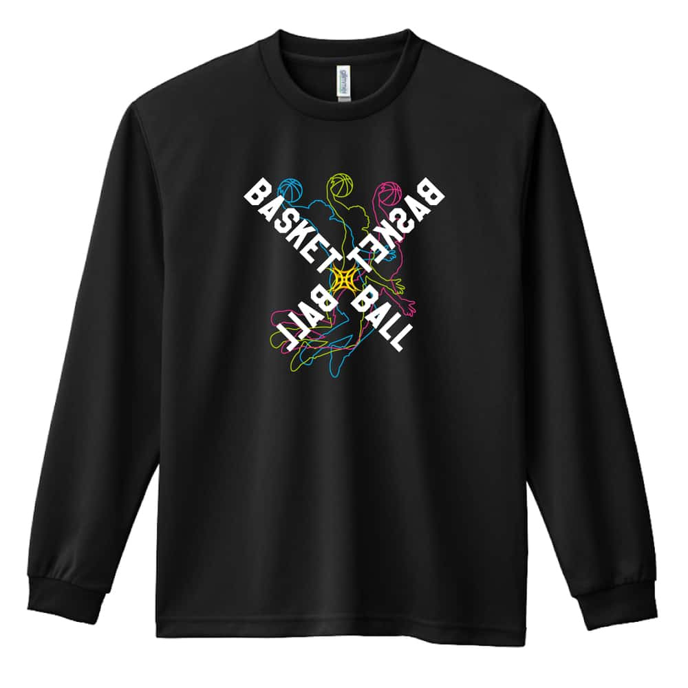 バスケ ロンT 長袖 Tシャツ メンズ 練習着 レディース ジュニア ウェア ドライ おもしろ tシャツ 名入れ おしゃれ キッズ 文字入れ無料 「ネオンスタイルのクロスBASKETBALL」 アートワークスコウベ 【送料無料】