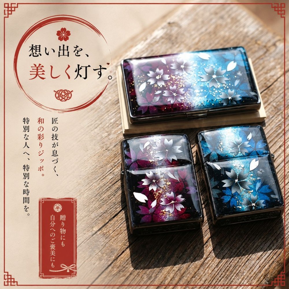職人の手作り！和柄ペアzippo「祖」名入れ 送料無料 和風 桜 工芸 ハンドメイド ジッポ ライター 喫煙具 電子タバコ アイコス イルマ ギフト プレゼント