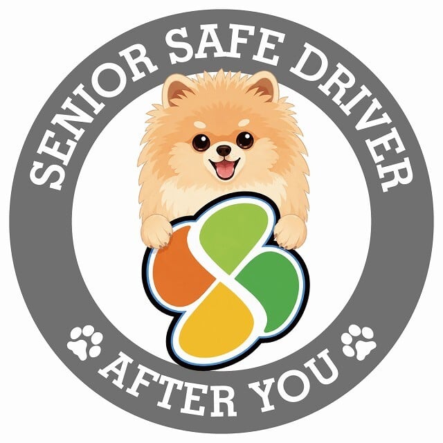 カーサイン 高齢者マーク SENIOR SAFE DRIVER ポメキー ステッカー シール 直径13cm 肉球 日本製 車