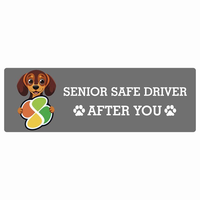 カーサイン 高齢者マーク SENIOR SAFE DRIVER ダックスフンド ステッカー シール 長方形 20x6.7cm 肉球 日本製 車