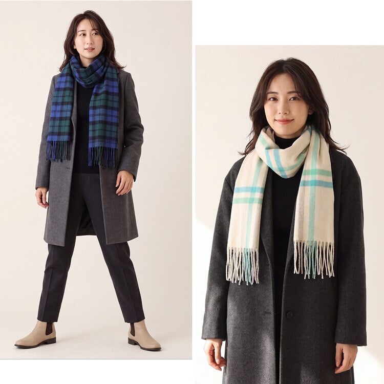 カシミヤ 100% ストール レディース 【名入れ刺繍可能】チェック柄 カシミヤ100% マフラー ストール フリンジ付き 大判 カシミヤマフラー 秋 冬 秋冬 誕生日 母 通勤 通学 ギフト プレゼント 7F (02000340r)