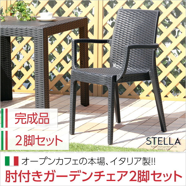 ガーデンチェア2脚セット ガーデン肘付チェア 2脚セット ステラ-STELLA- ガーデン カフェ 屋外椅子 アウトドアチェア テラスチェア ガーデンファニチャー 庭用椅子 ベランダチェア ガーデン椅子2脚 テラス家具 イス ブラック エクステリア 座面 新生活