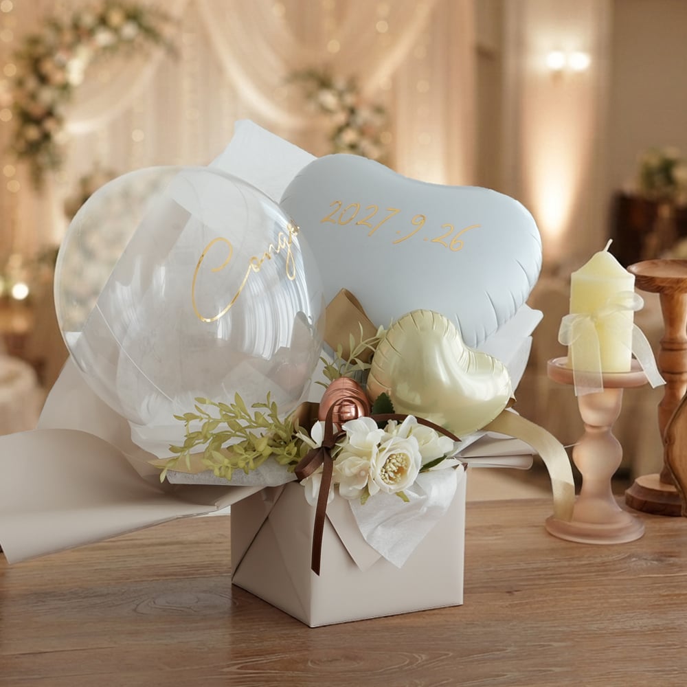 電報 結婚式 祝電 ハートバルーンアレンジ Éclat -エクラ-【電報 結婚式 誕生日 開店祝い バルーン ドライフラワー 祝電 お祝い ギフト ナチュラル おしゃれ 名入れ メッセージ】