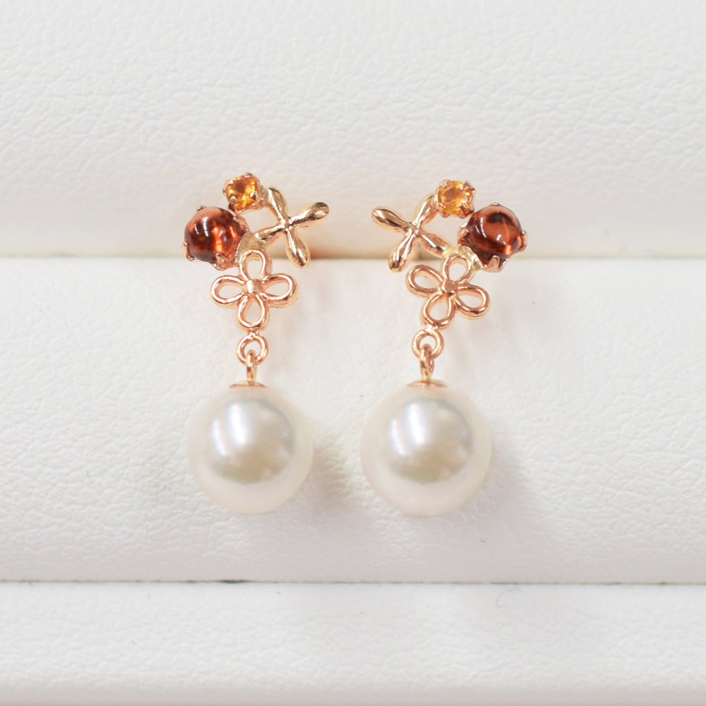 ［pearl382］5.5mm - 6.5mm 半貴石 ピアス あこや真珠 ホワイトピンク
