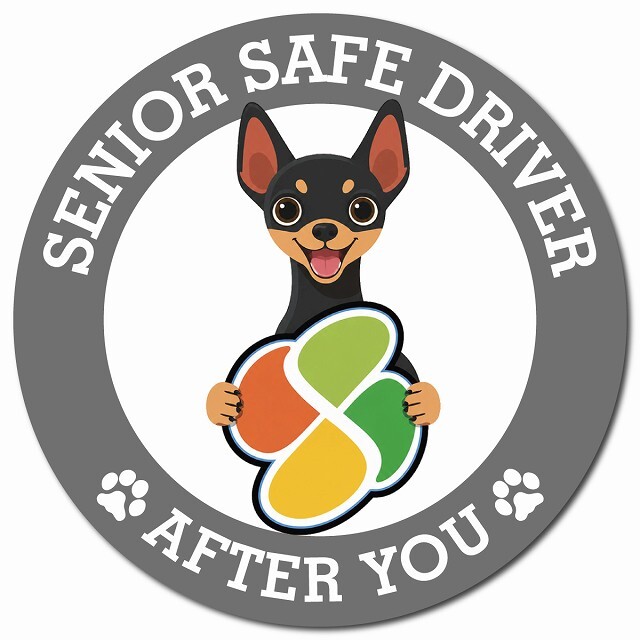 カーサイン 高齢者マーク SENIOR SAFE DRIVER ミニチュアピンシャー マグネット 強力 直径13cm 肉球 日本製 車 ステッカー