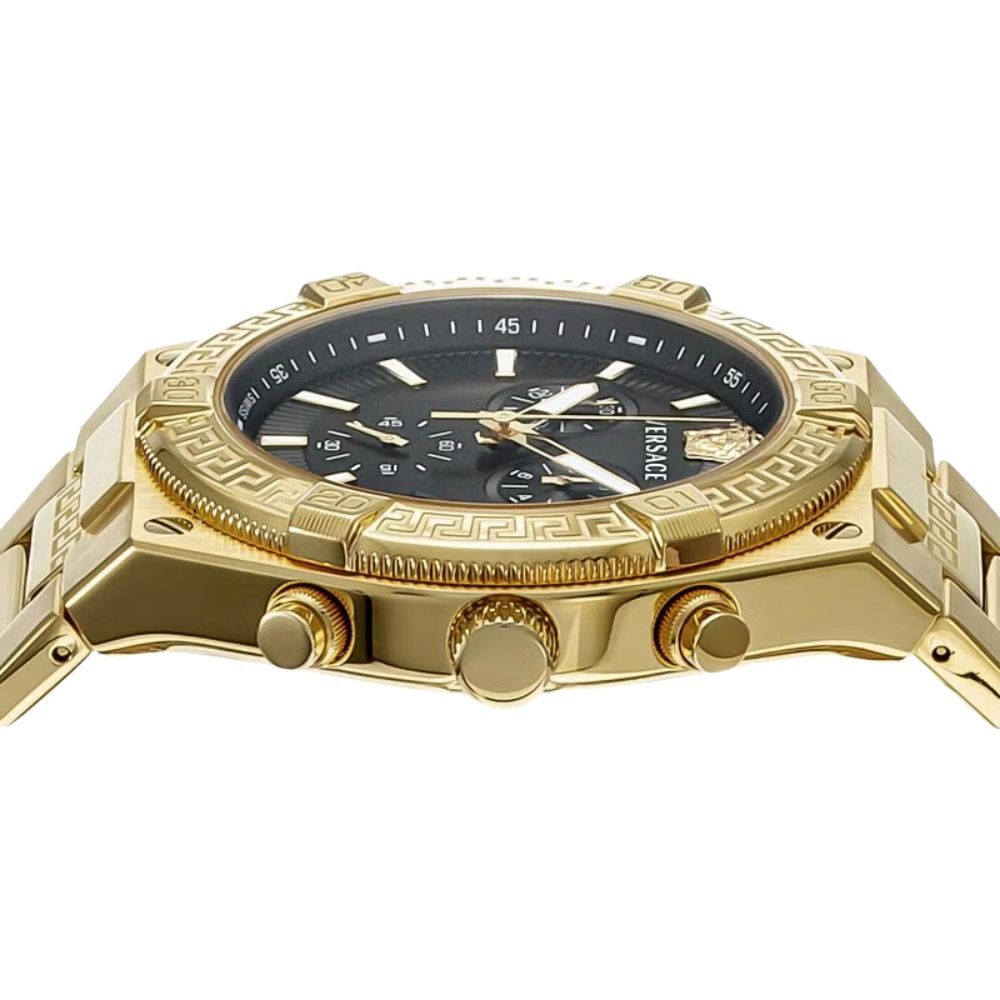 ヴェルサーチェ 腕時計 メンズ ブラック ゴールド 46mm VERSACE クロノグラフ スイス製 メンズ腕時計 イエローゴールド 高級 ブランド おしゃれ プレゼント ギフト 卒業 入学 お祝い