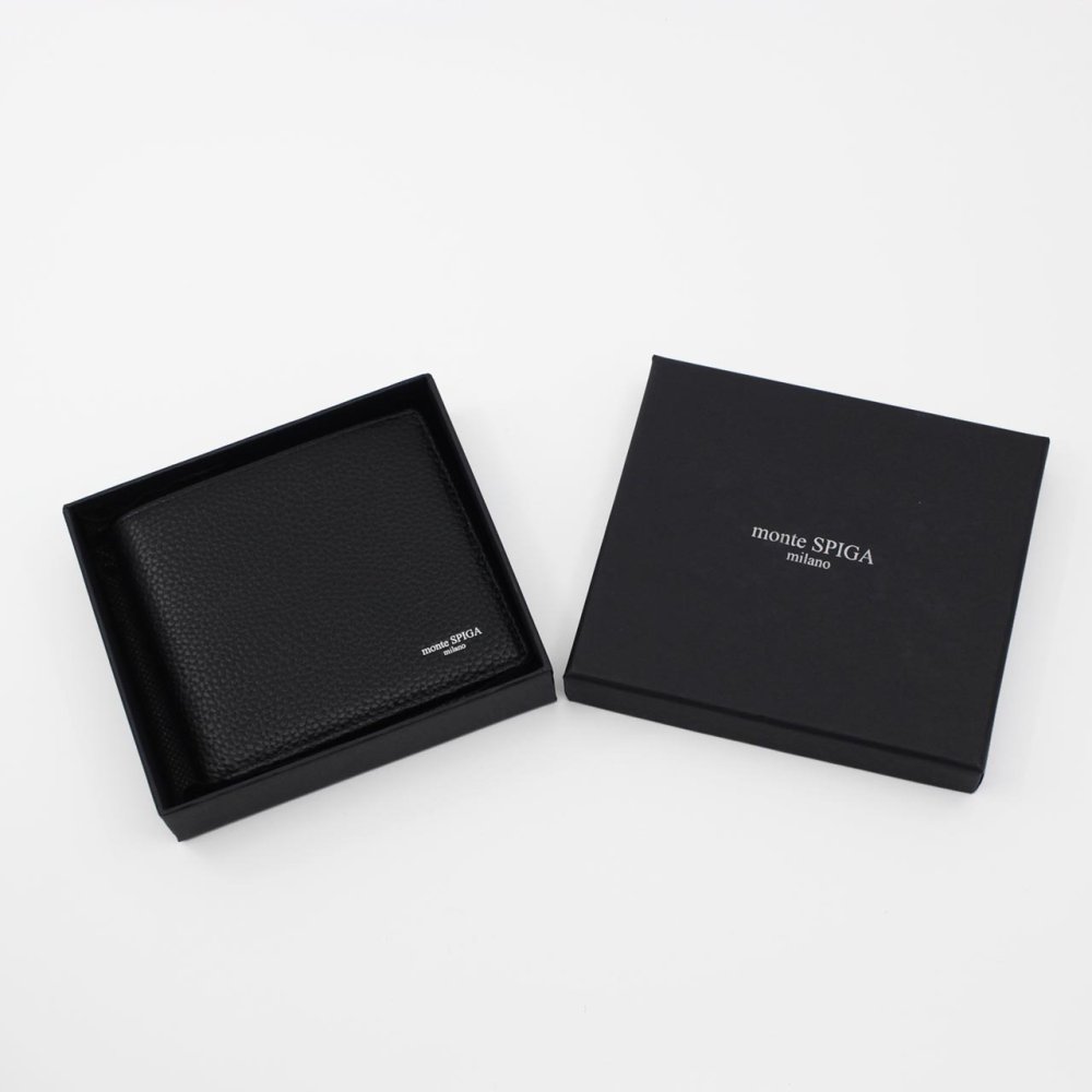 モンテスピガ　monte SPIGA　二つ折り財布　MOSMSP104BK　ブラック　黒　レザー　牛革　ウォレット