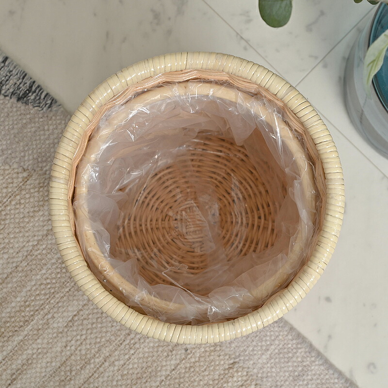 ゴミ箱 ラタンで編まれた丸いバスケット 丸形 円形 丸い 見えない ダストボックス くずかご ごみばこ 鉢カバー 縦型 アジアン リビング バリ雑貨 アジアン雑貨 おしゃれ アジアン家具 ゴミ箱 天然素材100%のアジアンバスケット 寝室 籐 ごみ箱