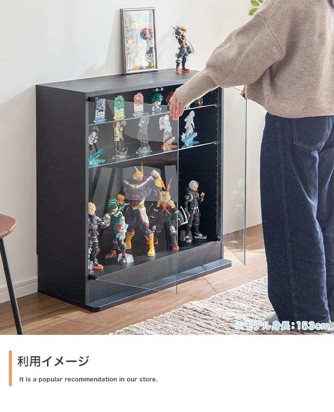 収納家具 ラック 段差式 コレクションボードコレクションケース コレクション収納 キュリオケース コレクション 展示棚 展示ケース ガラス棚 背面ミラー フィギュア 完成品 木製 木目調 ブラウン ホワイト 幅80cm×奥行24cm×高さ81.2cm