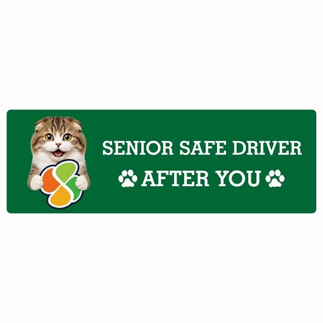 カーサイン 高齢者マーク SENIOR SAFE DRIVER ハイランドフォールド ステッカー シール 長方形 20x6.7cm 肉球 日本製 車