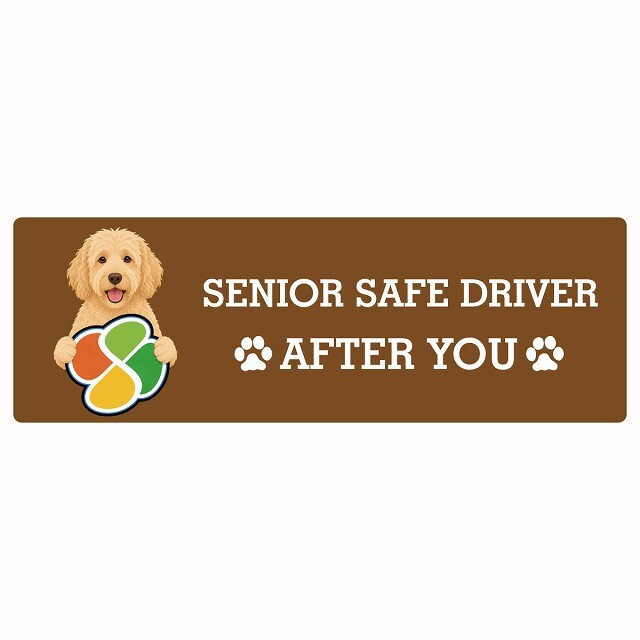 カーサイン 高齢者マーク SENIOR SAFE DRIVER ラブラドゥードル ステッカー シール 長方形 20x6.7cm 肉球 日本製 車