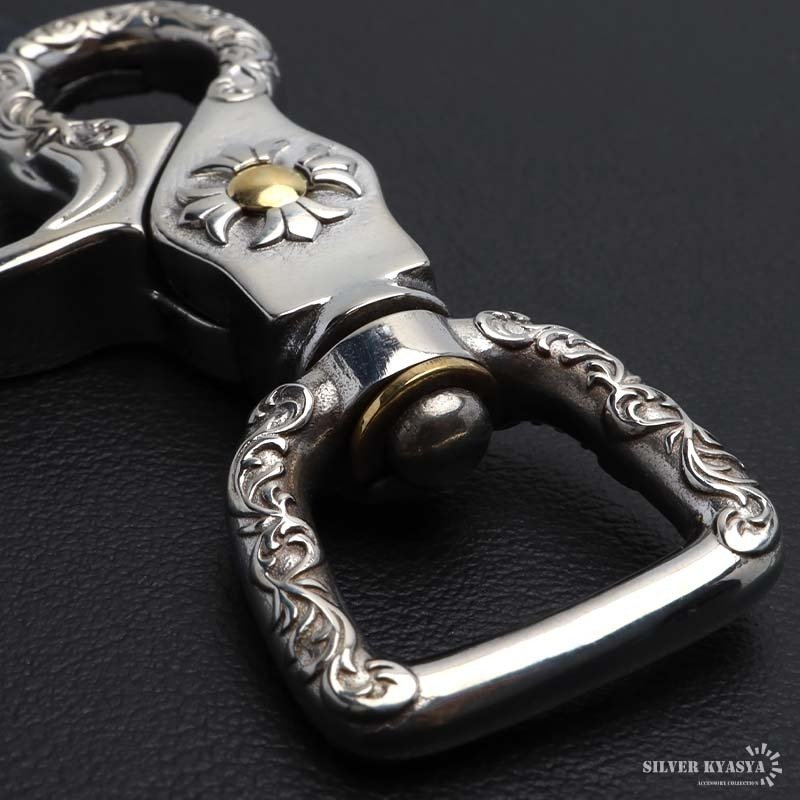 唐草 重厚 クロス キーリング キーホルダー キーフック クリップ 十字架 フレア アラベスク キーチェーン silver シルバー 鍵 小物 メンズ 男性
