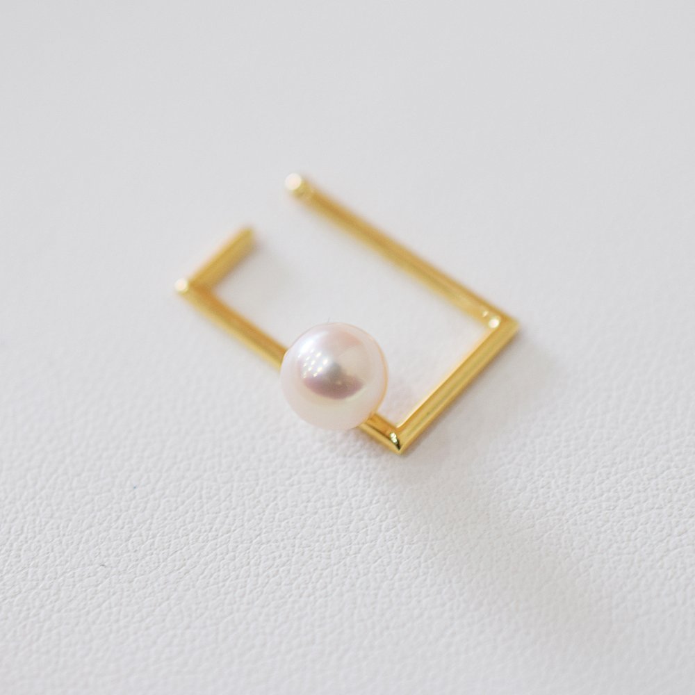 ［pearl623］片耳用 ホワイトピンク 6mm - 6.5mm あこや真珠 イヤーカフ スクエア K18YG