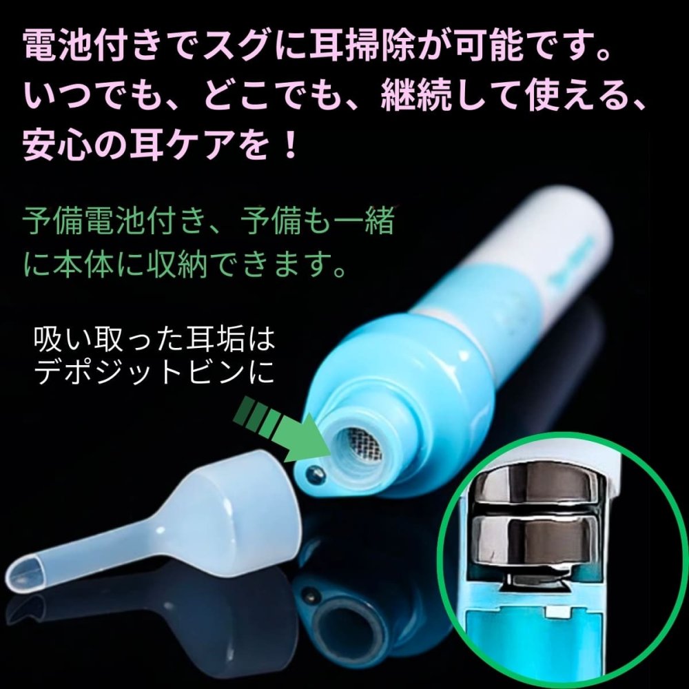電動耳クリーナー   EC-18   吸引機能   LEDライトで見える取れる  静音タイプ   付属品（ ヘッド大人用と子供用､予備電池 × 6個 ）中国製 耳掃除機 耳かき 電動耳かき イヤークリーナー