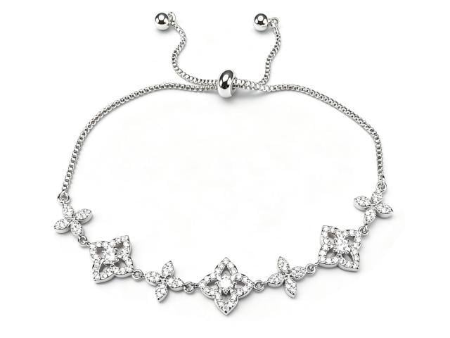 キラキラCZダイヤ銅製銀メッキ細身スライド式ブレスレットU7-02