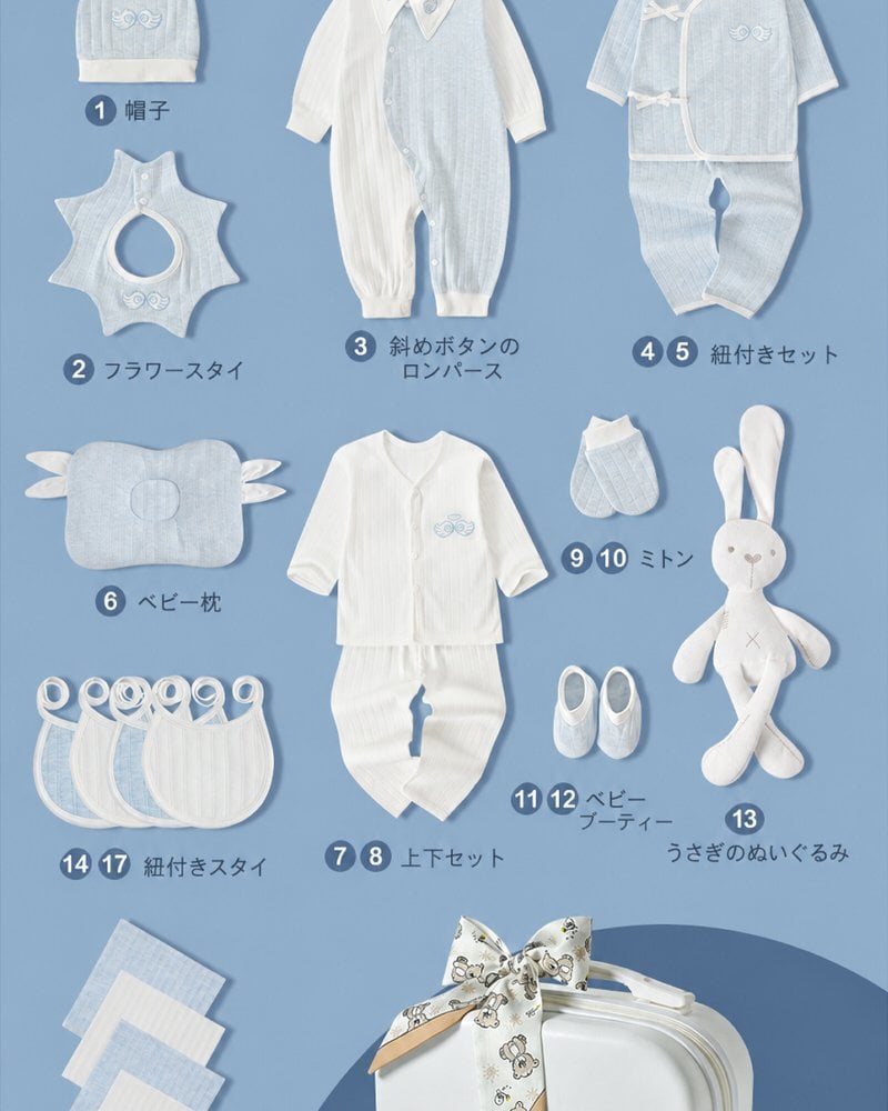 ベビーギフトセット 21点セット 出産祝い 新生児 オールシーズン 綿100％ 肌着 ベビー服 赤ちゃん スタイ おくるみ 帽子 ミトン ベビー用品 赤ちゃん 出産準備 男の子 女の子 プレゼント ギフトボックス 靴下ソックス ギフト