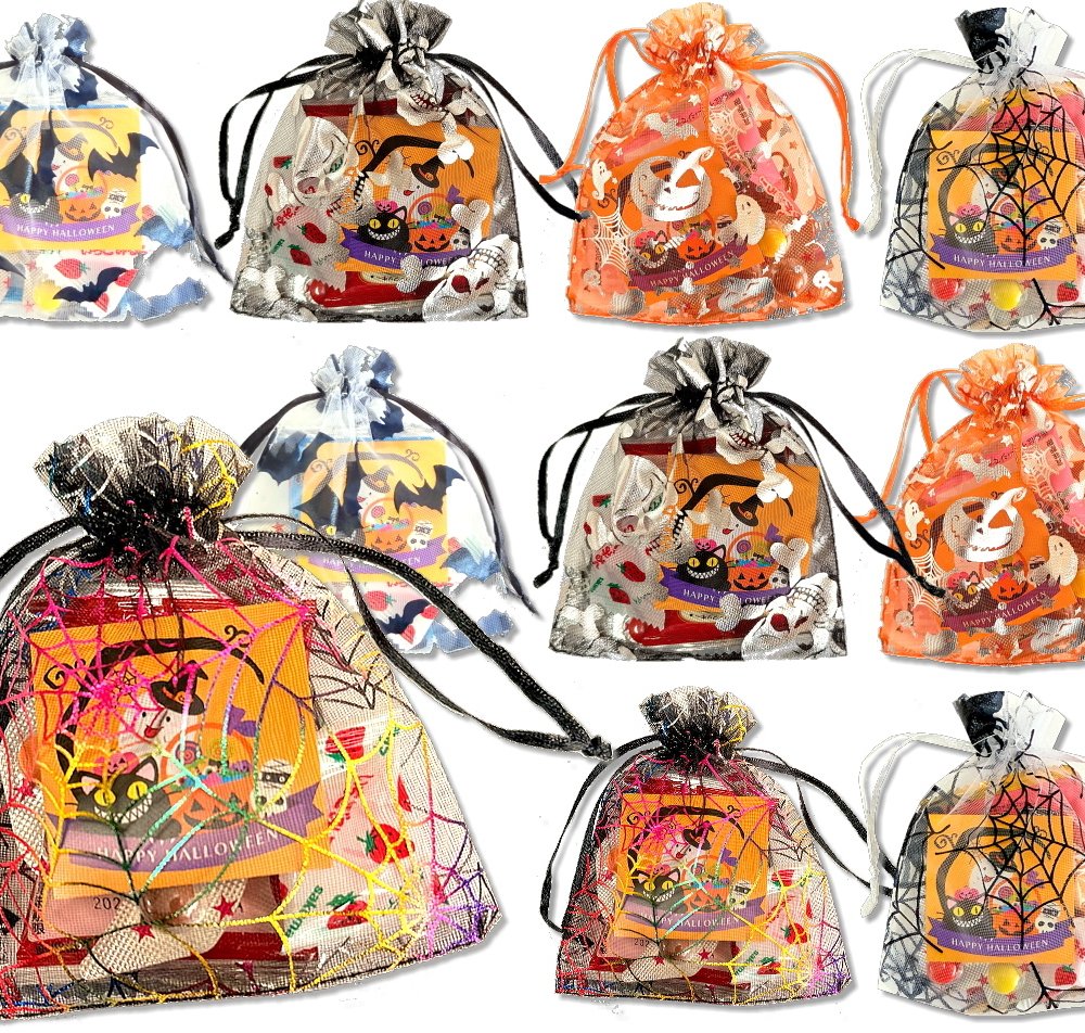 【10袋 透明巾着】【ハロウィン】【プチギフト お菓子 詰め合わせ】2026年 セット 大量 個包装 子ども 小分 パーティー イベント 子供会 景品 プレゼント 販促品 すぐに渡せる 送料無料 男の子 女の子 キッズ スナック 贈り物 ばらまき キャンディ セット