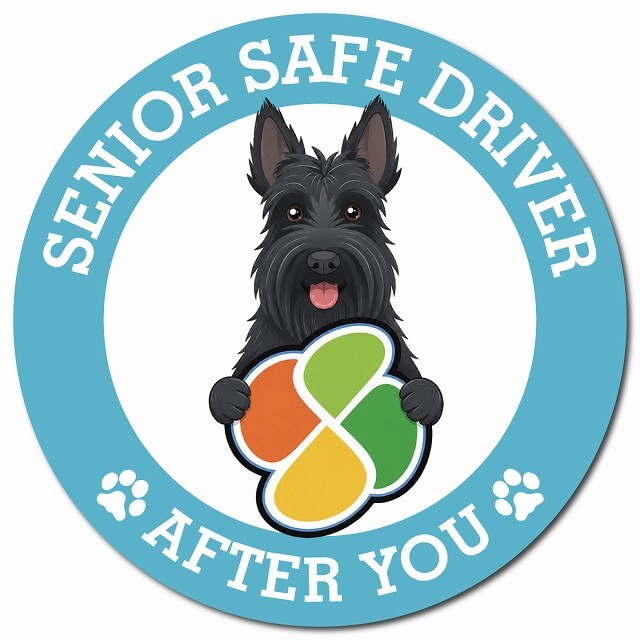 カーサイン 高齢者マーク SENIOR SAFE DRIVER スコティッシュテリア マグネット 強力 直径13cm 肉球 日本製 車 ステッカー