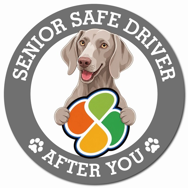 カーサイン 高齢者マーク SENIOR SAFE DRIVER ワイマラナー マグネット 強力 直径13cm 肉球 日本製 車 ステッカー