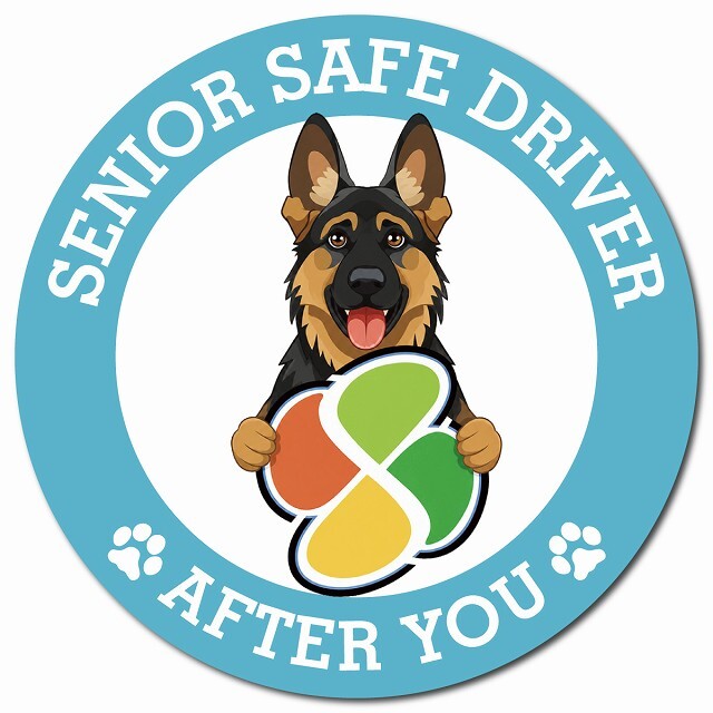 カーサイン 高齢者マーク SENIOR SAFE DRIVER シェパード マグネット 強力 直径13cm 肉球 日本製 車 ステッカー