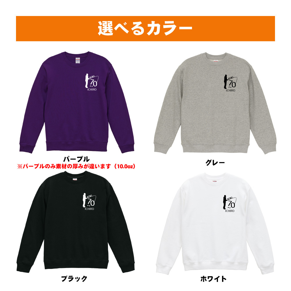 古希祝い 名入れ無料トレーナー 長袖 男性 女性 共通 趣味 (釣り) つり 魚 シルエット プレゼント スウェット 古希 お祝い 70歳の誕生日 