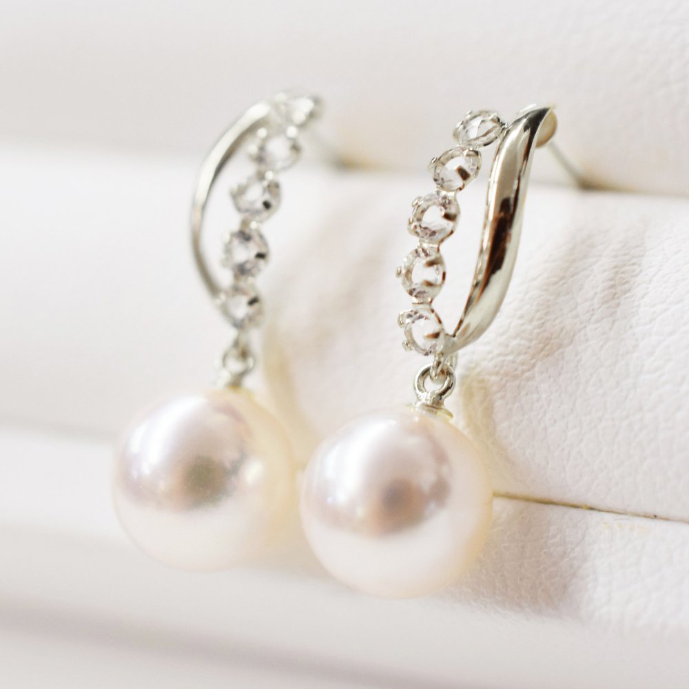 ［pearl359］5.5mm - 6mm ホワイトピンク 半貴石 ピアス あこや真珠 本真珠 国産 日本産