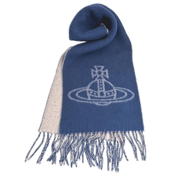 ヴィヴィアンウエストウッド マフラー Vivienne Westwood 81030006 W01MK K401 Double Face Scarf BLUE ブルー リバーシブル ビッグオーブロゴ