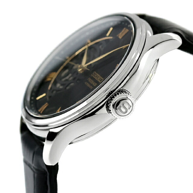 セイコー プレザージュ Japanese Garden 自動巻き 腕時計 ブランド メンズ オープンハート SEIKO PRESAGE HCB008J アナログ ブラック 黒 日本製
