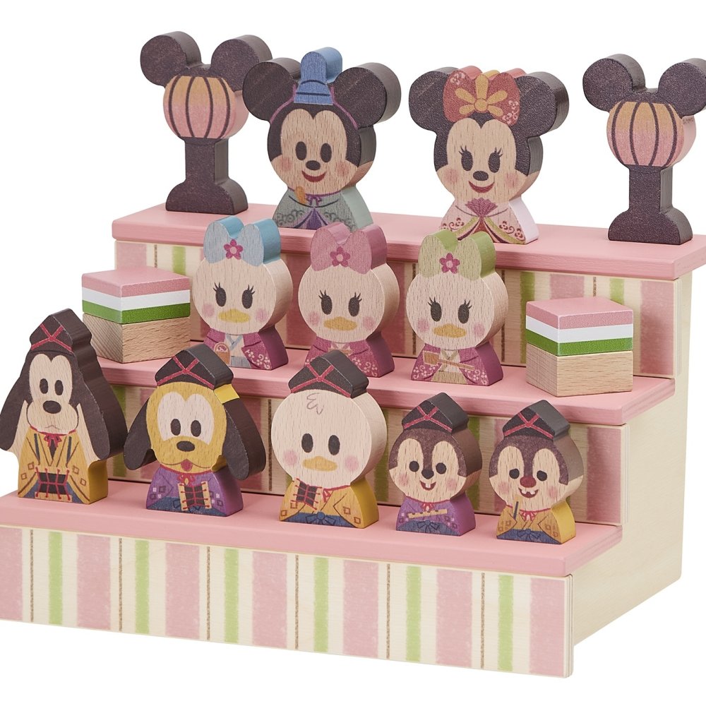 雛人形 KIDEA キディア ディズニー Disney おひなさま お雛様 ひな人形 ひな飾り 3段飾り 三人官女 五人囃子 積み木 つみき 木製 コンパクト おしゃれ かわいい ミッキー ミニー ドナルド 初節句 ひな祭り ひなまつり 桃の節句 お祝い 女の子 孫 ギフト プレゼント