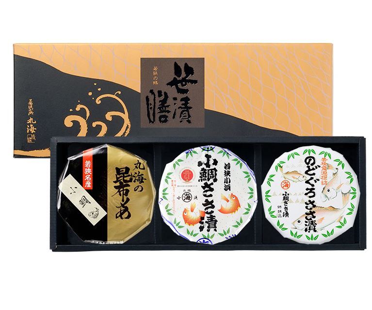 笹漬膳3ヶ入(小鯛ささ漬・小鯛昆布〆・のどぐろささ漬)｜ 小鯛ささ漬・小鯛昆布〆・のどぐろささ漬　各70gx1樽｜福井県小浜市より直送　お魚料理　海産物　ギフト　父の日　お中元　お盆の手土産　送料無料