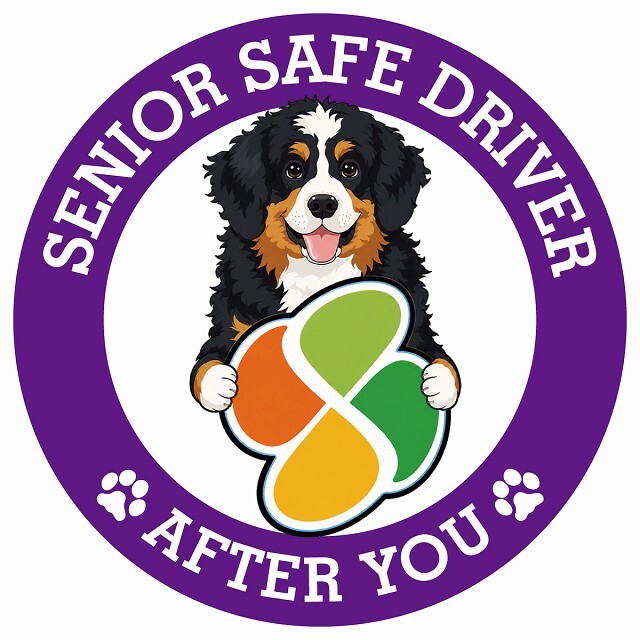カーサイン 高齢者マーク SENIOR SAFE DRIVER バーニードゥードル ステッカー シール 直径13cm 肉球 日本製 車