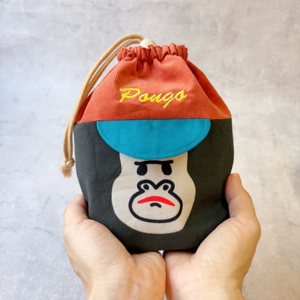 【名入れ】コーデュロイキャップごりらのころりん巾着 お弁当グッズ おにぎり入れ ランチセット サル ゴリラ アニマルグッズ 温泉グッズ オリジナルプリント