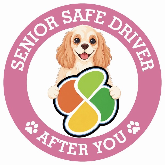 カーサイン 高齢者マーク SENIOR SAFE DRIVER アメリカンコッカースパニエル ステッカー シール 直径13cm 肉球 日本製 車