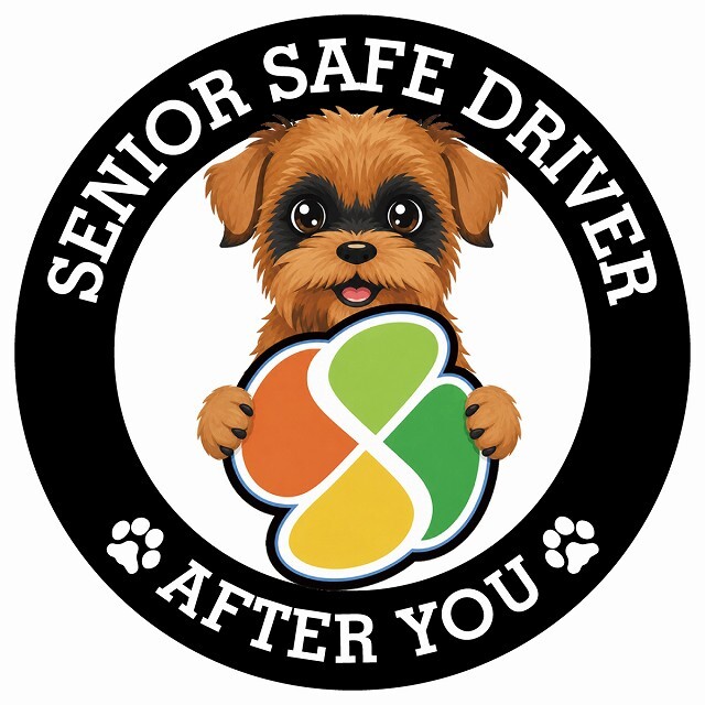 カーサイン 高齢者マーク SENIOR SAFE DRIVER ブリュッセルグリフォン ステッカー シール 直径13cm 肉球 日本製 車