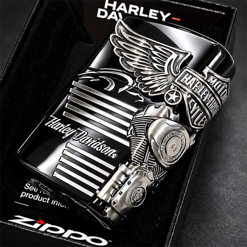 ZIPPO ハーレーダビッドソン ジッポ ライター イオンブラック＆ニッケルサテン 3面メタル 国内限定モデル 両面加工 黒銀 かっこいい おしゃれ メンズ ギフト プレゼント