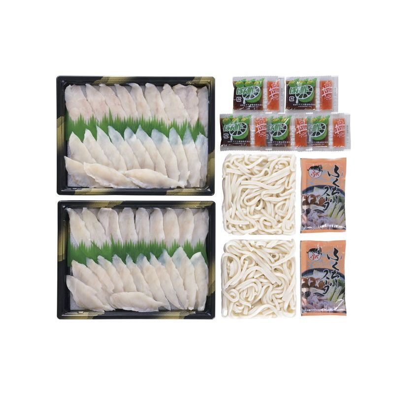 お歳暮・冬ギフト 下関ヤマモ水産 天然ふぐしゃぶしゃぶ鍋・うどん付きセット(3?4人前) (TFS01) ※送料無料(北海道・沖縄・離島への配送不可)