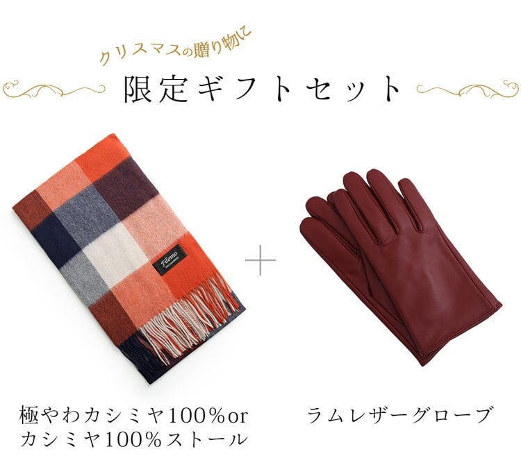 ギフトセット ストール＆手袋 レディース 【名入れ刺繍対象】 ストール カシミヤ100% カシミア マフラー 手袋 レザー レザーグローブ グローブ スマホ対応 指ぬき 女性 女性用 プレゼント ギフト クリスマス ホワイトデー 誕生日 記念日 (xmasgiftset-womenr)