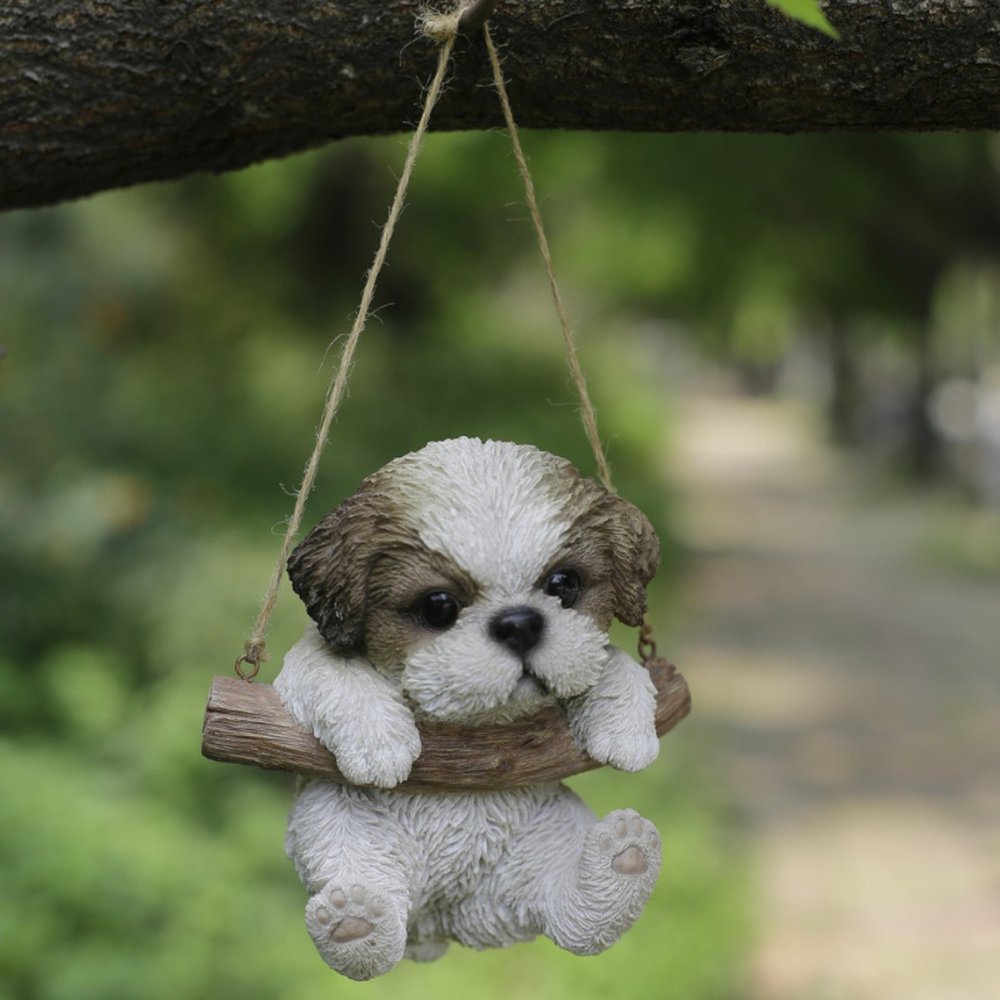 置物 woobia ウービア 犬 小型犬 シーズー ぶら下がり 高さ13cm オーナメント 子犬 茶白 リアル 本物そっくり イギリス生まれ 職人手彩色 縁起物 戌年 玄関 インテリア 新築祝い 引っ越し祝い 開店祝い 出産祝い 誕生日 お祝い ギフト プレゼント 犬好き シーズー好き